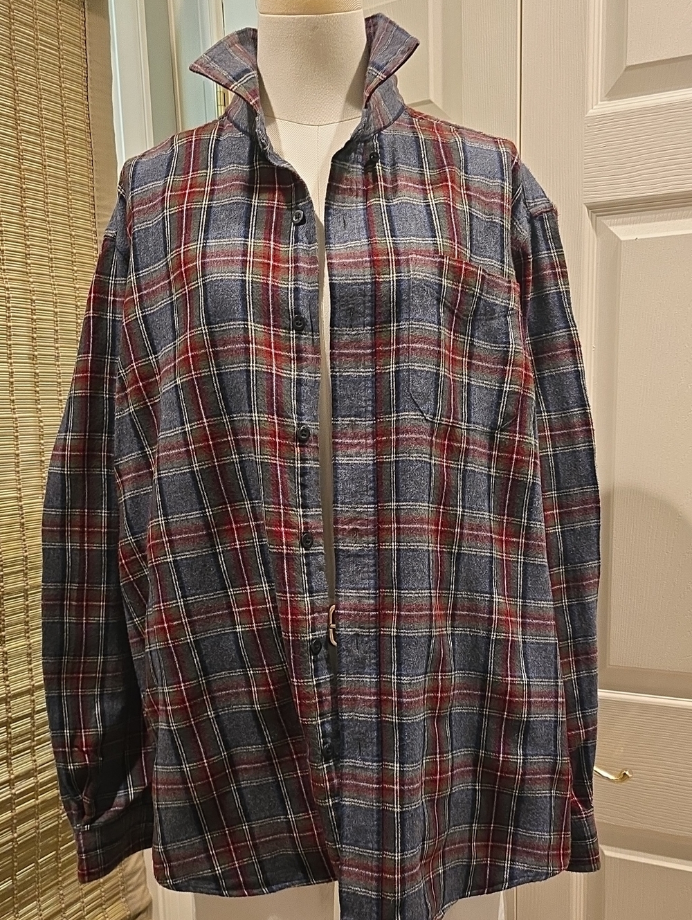 L.L. Bean Men's Gray and Red Plaid Button-Down Shirt